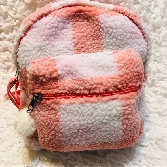 Cat & Jack, NWT Girls' Plaid Sherpa Mini Backpack - Picture 2 of 8